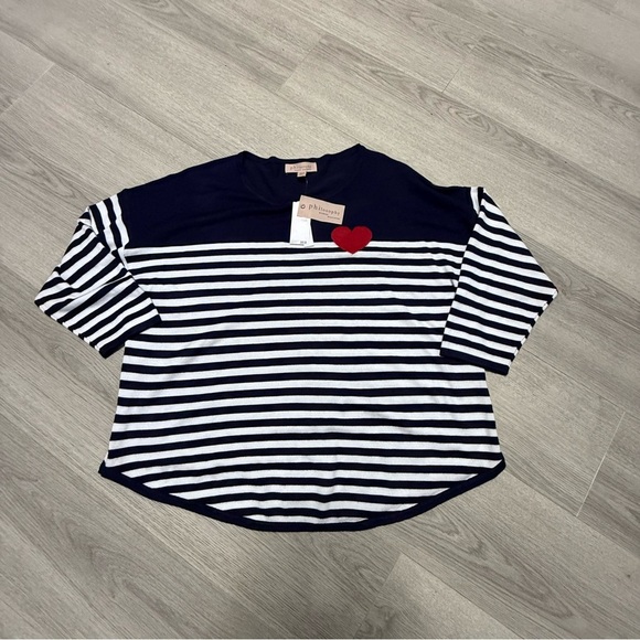 Philosophy Navy and White Striped Top with Red Accent - Picture 1 of 16